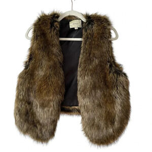 Elevenses by Anthropologie Brown Faux Fur Vest sz XS